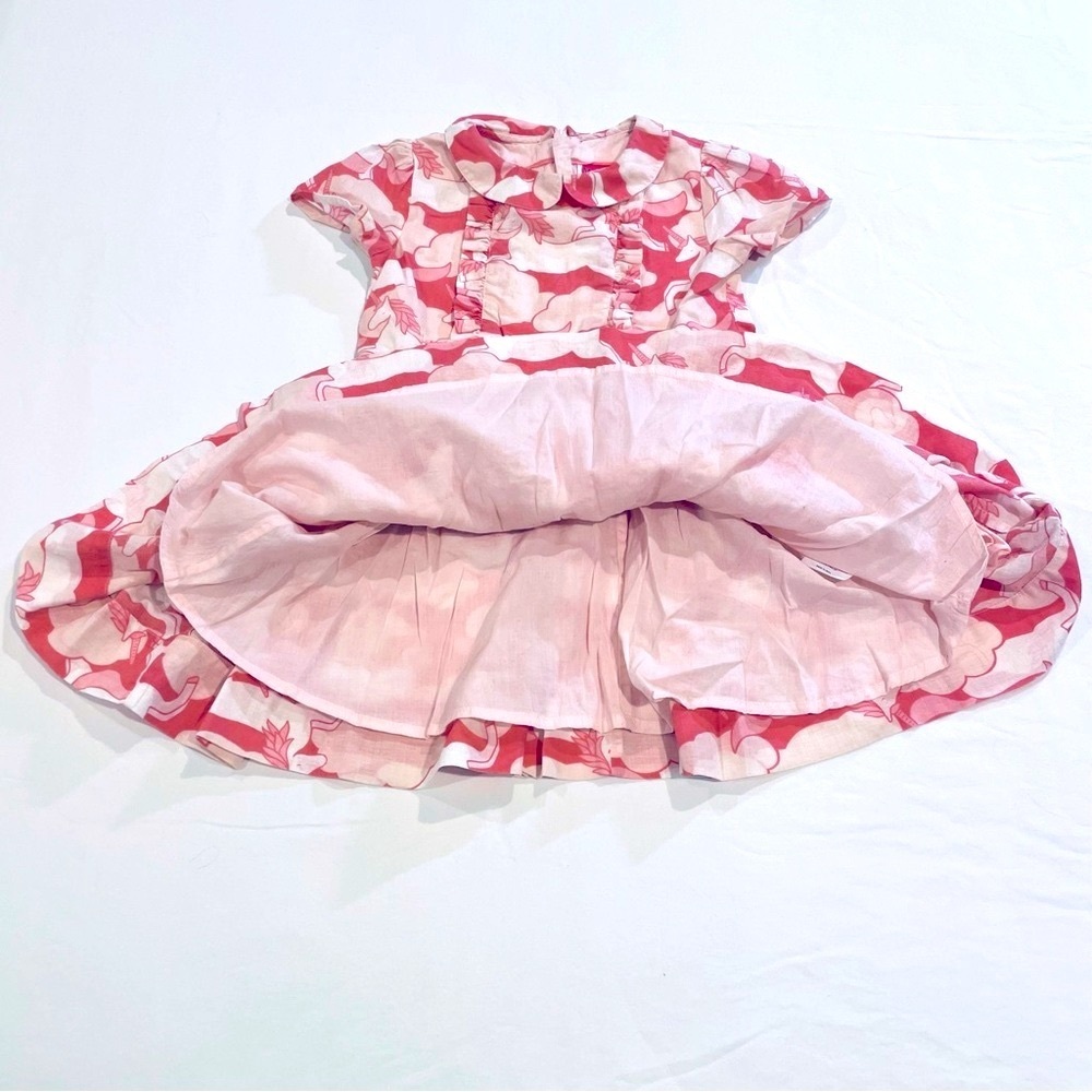 Mini Boden Pink Unicorns Dress Girls 2-3 Y 2T 3T Clouds Cotton Peter Pan Collar - Picture 2 of 6